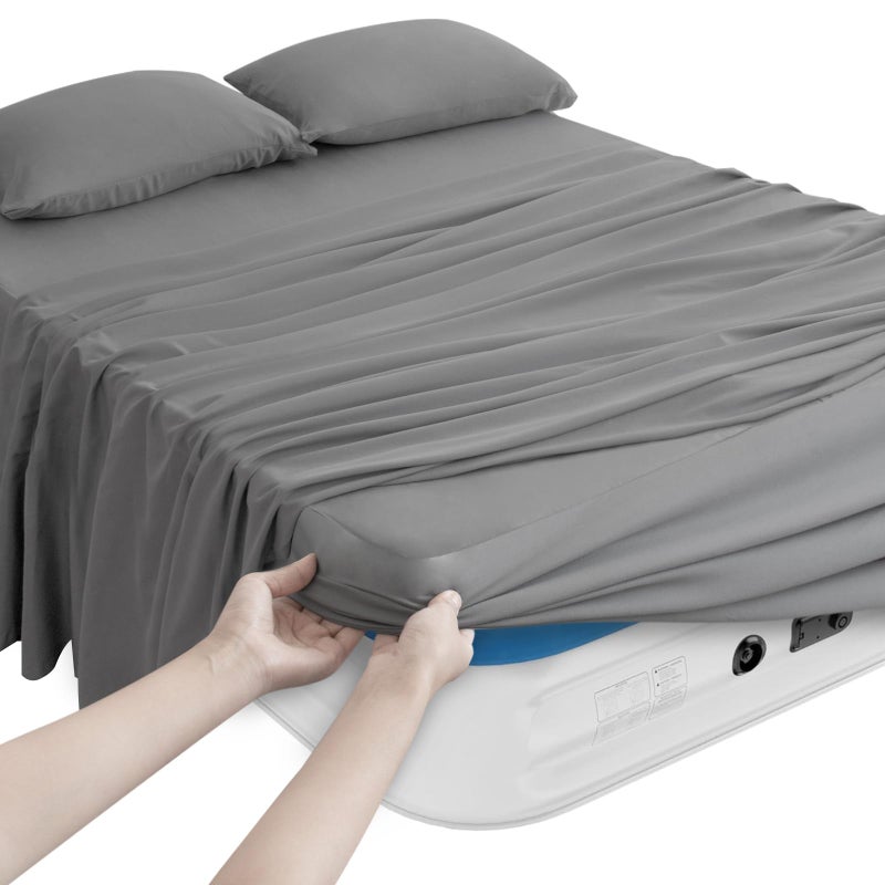 Magik & Kover Queen Sheet Set for Air Mattress - 4 Piece Queen Sheets Set Deep Pocket Up to 24 Inches - Soft & Breathable Air Mattress Sheets Queen Size with Extra Deep Pocket - Grey - Image 1